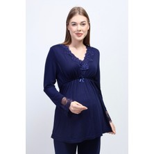 Effortt Lacivert Hamile Lohusa Pijama Takımı