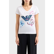 Emporio Armani Baskılı Pamuklu Regular Fit V Yaka T Shirt Kadın T Shirt 3D2T8F 2jtaz 0100