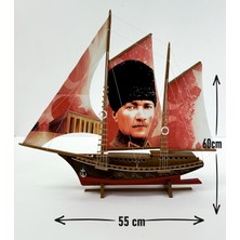 Ayhan Kotra,  Atatürk Baskılı Bez Yelkenli, Ahşap Maket Yat Gemi Modeli Hediye Kotra - Kişiselleştirilebilir El Yapımı Ev, Ofis Hediyesi ve Aksesuarı