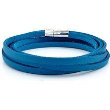 Solfera Mavi Deri Çift Sıra Sarma Erkek Bileklik M049F