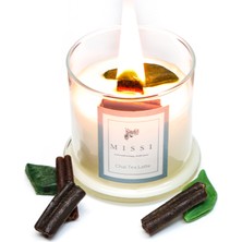 MİSSİ Üfleme Cam Ahşap Fitilli Chaı Tea Latte Vegan Mum(140 gr)