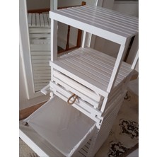 Taktak Ahşap Ahşap Beyaz Çamaşır Sepeti Raflı Çekmeceli