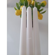 Qosrix 3'lü Beyaz Şamdan Mumu 1. Kalite Doğal Kokulu Uzun Çubuk Konik Mum