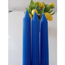 Qosrix 3'lü Mavi Şamdan Mumu 1. Kalite Doğal Kokulu Uzun Çubuk Konik Mum