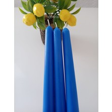 Qosrix 3'lü Mavi Şamdan Mumu 1. Kalite Doğal Kokulu Uzun Çubuk Konik Mum