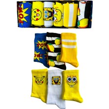 Socks And More Sarı Renkli Karışık Desenli 6'lı Çorap Kutusu Unisex Renkli Soket Kolej Çorap