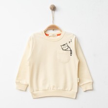 Hira Sweatshirt Uykucu Kedi Baskılı Bej