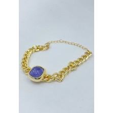 Chantaky 028 1250 Altın Kaplama Kırmızı Taşlı Kadın Bileklik Mavi Tek Ebat