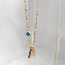 Devi Fashion Çelik Nazar Boncuklu A Harfi Kolye