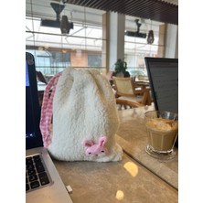 Sumicorn Design Sevimli Pembe Tavşan Peluş Pötikareli Astarlı Büzgülü İpli Düzenleyici Kese Makyaj Çantası