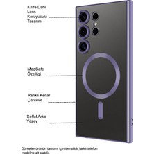 Kzy Samsung Galaxy S24 Kapak Mag Safe Özellikli Lens Korumalı Logo Gösteren Şeffaf Luxury Silikon Kılıf - Lacivert