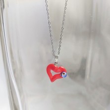 Devi Fashion Çelik Zincirli Murano Cam Kalpli Nazarlı Kolye