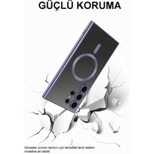 Kzy Samsung Galaxy S24 Kapak Mag Safe Özellikli Lens Korumalı Logo Gösteren Şeffaf Luxury Silikon Kılıf - Mor