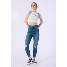 Bpf Skınny Cep Kapalı Dizler Lazerlı Paça Kesik Denim Pantolon