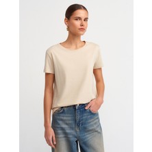Dilvin 3471 Bisiklet Yaka Basic T-Shirt-Açık Bej