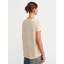 Dilvin 3471 Bisiklet Yaka Basic T-Shirt-Açık Bej