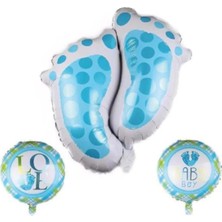Organizasyon Pazarı Ayak İzi Mavi Folyo Balon 3 Lü Set 75 cm