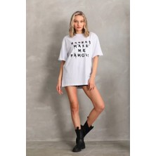 Laraa Giyim  Baskılı Oversize T-Shirt - Beyaz