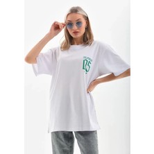 Laraa Giyim  Baskılı Oversize T-Shirt - Beyaz