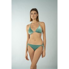 Estiva Parlak Üçgen Ipli Bikini Takımı - Yeşil Kadife