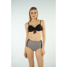 Estiva Desenli Yüksek Bel Britli Bikini Takımı - Siyah Beyaz