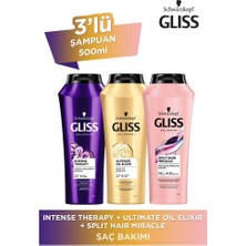 Gliss Intense Therapy Şampuan 500 Ml + Ultimate Oil Elıxır  500 Ml Şampuan + Split Hair Miracle  500 Ml