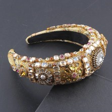 Qiuhong Shop No.7 Boyutu Yeni Sünger Abartılı Barok Kakma Rhinestone Renkli Inci Kişilik Saç Halka Muhteşem Saç Aksesuarları 864 (Yurt Dışından)