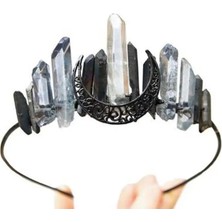 Qiuhong Shop No.12 Boyutu El Yapımı Sahte Ham Kristal Kafa Kuvars Siyah Ay Gelin Alaşım Tiara Taç Bayanlar Düğün Parti Gelin Jewely Headdress (Yurt Dışından)