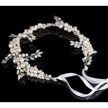 Qiuhong Shop Mavi Beyaz Çinko Kaplama Lüks Tiara Gümüş Renk Inci Saç Bantları Kristal Saç Takı Başlığı Düğün Saç Aksesuarları Gelin Kafası Zincir Saç Takı (Yurt Dışından)