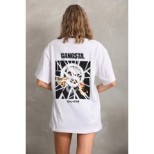 Janes Unisex Baskılı Oversize T-Shirt - Beyaz