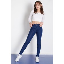 Wikiland Lacivert Beli Lastikli Kız Çocuk Jean Pantolon 17760