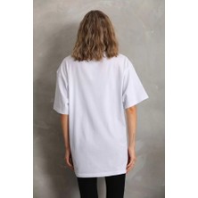 Poppytex Taş Desenli Oversize T-Shirt - Beyaz