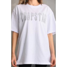 Poppytex Taş Desenli Oversize T-Shirt - Beyaz