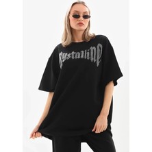 Poppytex Taş Desenli Oversize T-Shirt - Beyaz