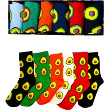 Socks And More Avokado Desenli 6'lı Çorap Kutusu Unisex Renkli