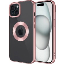 Lofy Apple iPhone 15 - Uyumlu Kamera Korumalı Logo Gösteren Omega Kapak-Rose Gold