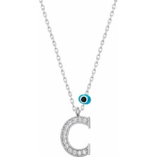 Serra Jewels Gümüş Nazar Rodyum C Harfi Kadın Kolye