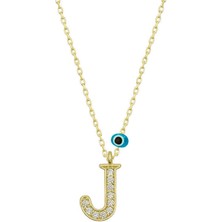 Serra Jewels Gümüş Nazar Gold J Harfi Kadın Kolye