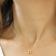 Serra Jewels Gümüş Gold 3 Boyutlu D Harf Bayan Kolye