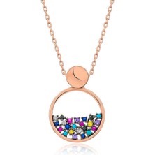 Serra Jewels ​Gümüş Rose Mix Taşlı Çiğ Damlası Bayan Kolye