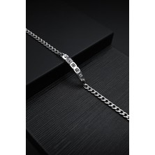 Frnch 316L Çelik Italyan Model Beyaz Zirkon Taşlı Gümüş Renk Erkek Bileklik FRJ12129-3129-A