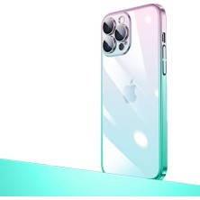 Lofy Apple iPhone 13 Pro Max - Uyumlu Parlak Renk Geçişli Kamera Korumalı Senkron Kapak-Pembe-Mavi