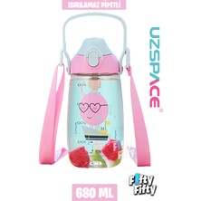 Uzspace Pipetli 680 ml Boyun Askılı Tritan Çocuk Su Matarası -Kutulu- FFUZ2202680