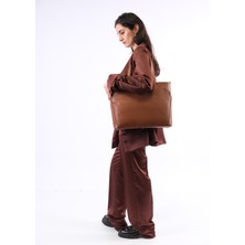Saraci Leather Craft Büyük Boy Kadın Omuz Çantası, Iş Okul ve Günlük Kullanım Için Vegan Deri Çanta