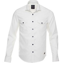 Maruf Shop Erkek Büyük Beden 118-191 Kilo Arası Için Uygun Uzun Kollu Kot Gömlek Beyaz