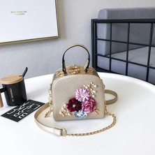 Qiuming Shop Lotus Metal Klip Küçük Kare Çiçek Omuz Çapraz Omuz 822 Çanta (Yurt Dışından)