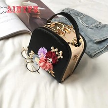 Qiuming Shop Lotus Metal Klip Küçük Kare Çiçek Omuz Çapraz Omuz 822 Çanta (Yurt Dışından)
