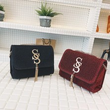 Qiuming Shop Küçük Pullu Flap Crossbody Püskül Zincir Kadın Parti Messenger Bolso Mujer Çanta (Yurt Dışından)