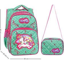 Waddell Giza Waddell Lisanslı Mint Yeşili Unicorn Desenli Ilköğretim Okul Sırt Çantası ve Beslenme Çantası