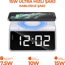 Havit W320 Hızlı Wireless Şarj, Saat ve Gece Lambası (Fast 15W) - Mermer Desenli